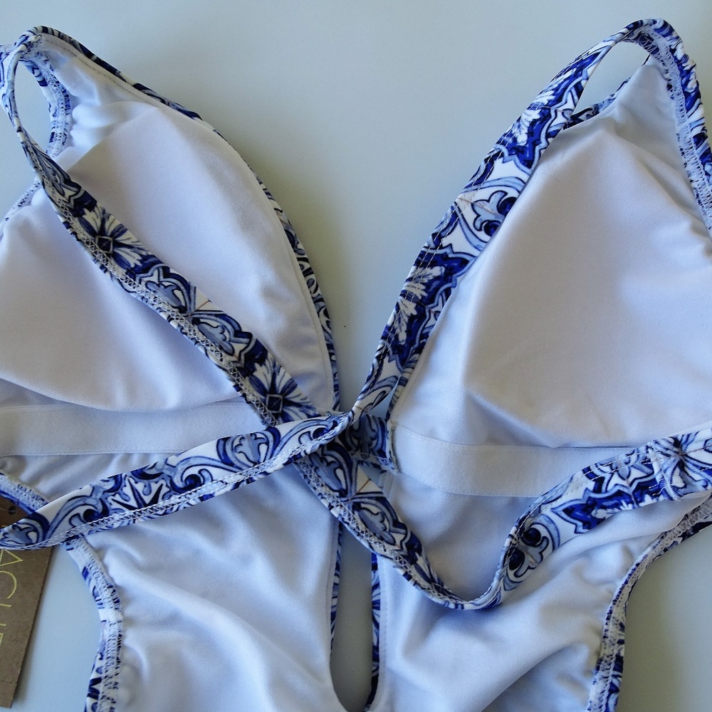 Rachel Roy One Piece Blue Tile Strappy Swimsuit - Picture 4 of 4